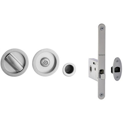 Satin Chrome Bathroom Lock with Circular Furniture for Doors 40-45mm ...