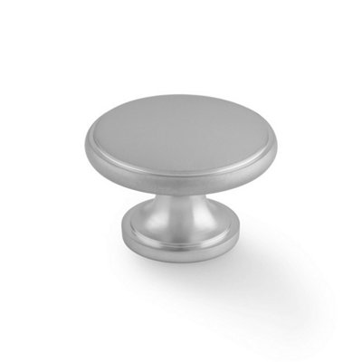 Satin Chrome Cabinet Knob Solid Brass Traditional Classic 38mm Round Kitchen Cupboard Door & Drawer Pull Silver Shaker Handle