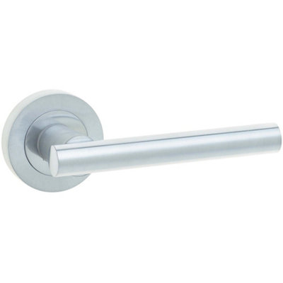 Satin Chrome Door Handle for Modern Interiors - Rounded Lever On Rose Interior Handle