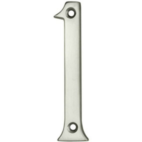 Satin Chrome Door Number 1 - 75mm Height 4mm Depth House Numeral Plaque