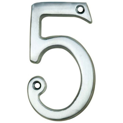 Satin Chrome Door Number 5 - 75mm Height 4mm Depth House Numeral Plaque