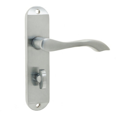 Satin Chrome Suite Door Handle for Bathroom - Stylish and Durable - Interior Lever on Backplate