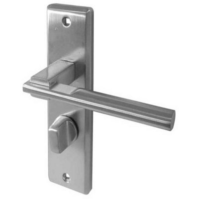 Satin Chrome Suite Door Handle with Bathroom Plate - Unique Retro Design - Interior Lever on Backplate