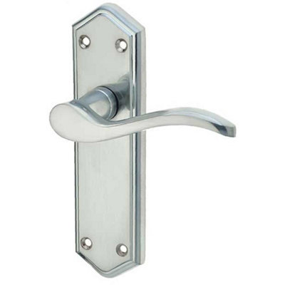 Satin Chrome Suite Door Handle with Latchplate for Modern Interiors - Interior Lever on Backplate