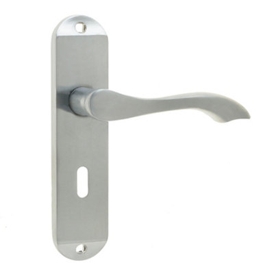 Satin Chrome Suite Door Handle with Lockplate for Modern Interiors Interior Lever on Backplate