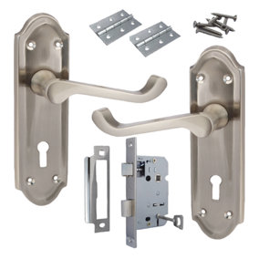 Satin Door Handles Ashford Ashworth Scroll Lock Door Handles With Lock Set