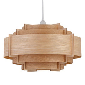 Satin Natural Wood PP Pendant ceiling light, (Dia)370mm