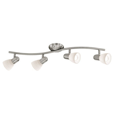 Satin Nickel 4-Spot Flush Ceiling Light with White Glass Shades