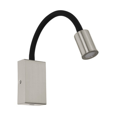 Satin Nickel and Black Steel LED Wall Light with Bulb - 3.5W Warm White