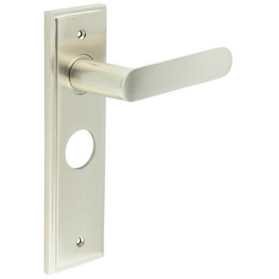 Satin Nickel Bathroom Door Handle Backplate - Elegant Solid Brass Design - Solid Brass Interior Handle