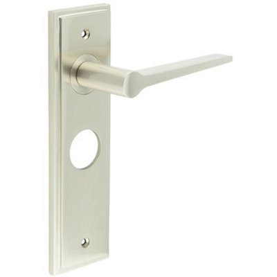 Satin Nickel Bathroom Door Handle Backplate - Stylish and Durable - Solid Brass Interior Handle