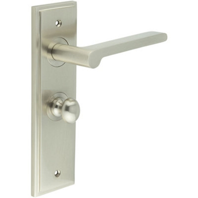 Satin Nickel Bathroom Door Handle with Backplate and Turn Release Solid Brass Internal Handle
