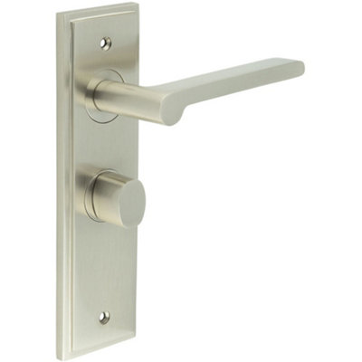 Satin Nickel Bathroom Door Handle with Backplate and Turn Release Solid Brass - Internal Handle