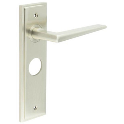 Satin Nickel Bathroom Door Handle with Backplate - Elegant Design for Modern Homes - Solid Brass Interior Handle