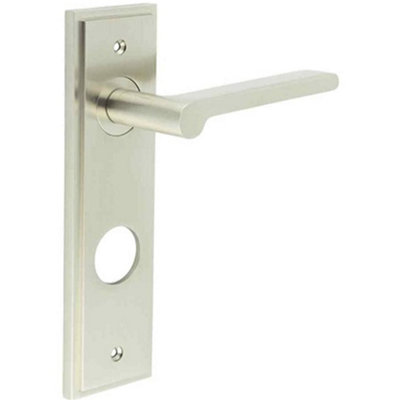 Satin Nickel Bathroom Door Handle with Backplate - Solid Brass Interior Handle