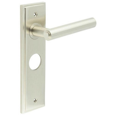 Satin Nickel Bathroom Door Handle with Backplate - Solid Brass Interior Lever