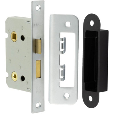 Satin Nickel Bathroom Locks with Square Forend and Radiused Strike Plate - 65mm - Door Lock
