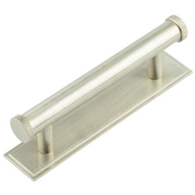 Satin Nickel Cabinet Handle with Stepped Backplate - 96mm Centers for Modern Interiors - Kitchen Drawer Pull Handle