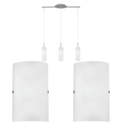 Satin Nickel Ceiling Pendant Light with Matching Wall Sconces - Modern Triple Lamp Set