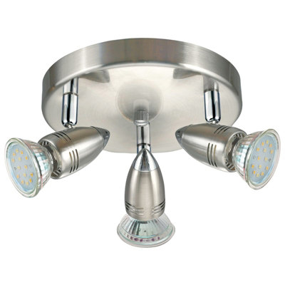 Satin Nickel Chrome Flush 3-Head Ceiling Light with GU10 Bulbs