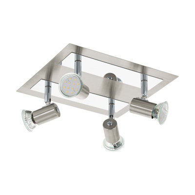 Satin Nickel Chrome Flush Ceiling Light with 4 GU10 LED Bulbs