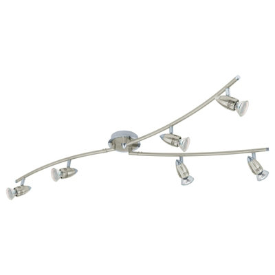 Satin Nickel Chrome Flush Ceiling Light with 6 GU10 LED Bulbs