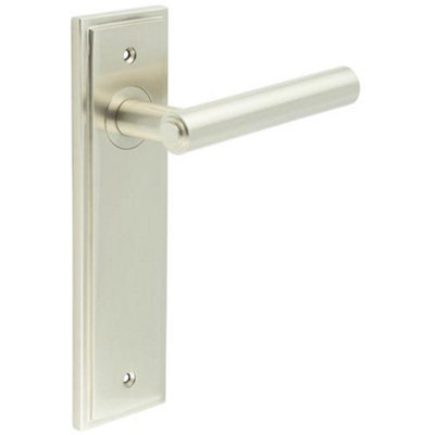 Satin Nickel Door Handle Latch Backplate - Elegant Brass Design - Solid Brass Interior Lever