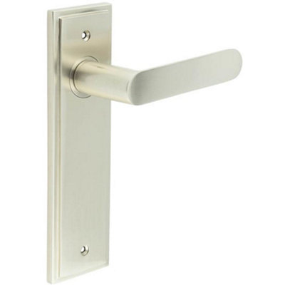 Satin Nickel Door Handle Latch Backplate - Elegant Brass Finish - Solid Brass Interior Handle