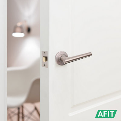 Satin Nickel Door Handle Latch Set, Pack of 6 - Round T-Bar Handles & Latch 64mm