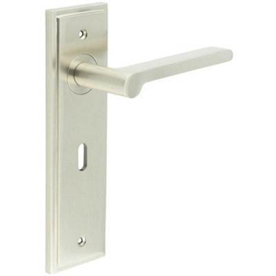 Satin Nickel Door Handle Lock Backplate for Elegant Interiors - Solid Brass Interior Handle