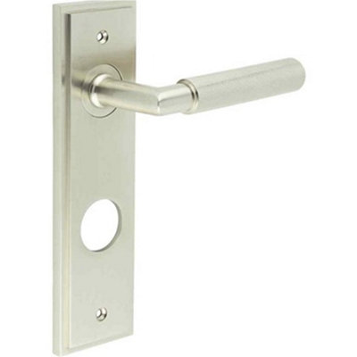 Satin Nickel Door Handle with Backplate for Bathrooms - Solid Brass Interior Handle