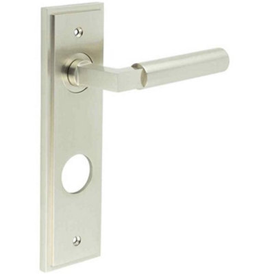Satin Nickel Door Handle with Backplate for Modern Bathrooms - Solid Brass Interior Lever