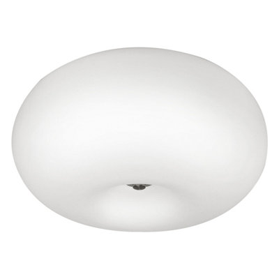 Satin Nickel Flush Mount Ceiling Light with White Opal Glass Shade - E27 Bulb Compatible