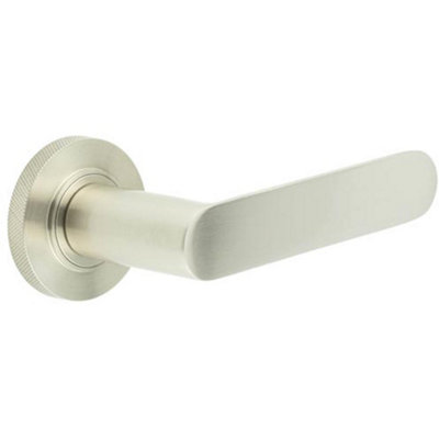 Satin Nickel Knurled Door Handle for Elegant Interiors - Solid Brass Interior Handle