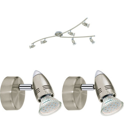 Satin Nickel Multi-Bulb Ceiling Spot Light with Matching Wall Lights Set