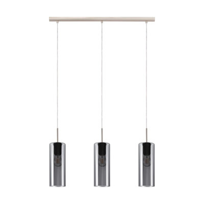 Satin Nickel Pendant Ceiling Light with Black Transparent Glass Shade - E27 Bulb Compatible