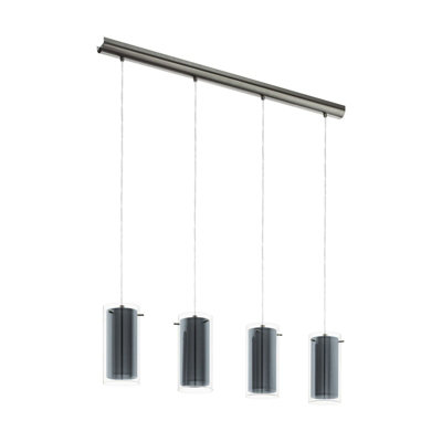 Satin Nickel Pendant Ceiling Light with Clear Grey Glass Shade