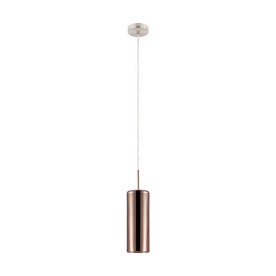 Satin Nickel Pendant Ceiling Light with Copper Glass Shade and E27 Bulb