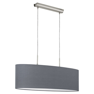Satin Nickel Pendant Ceiling Light with Grey Fabric Shade - E27 Bulb Compatible