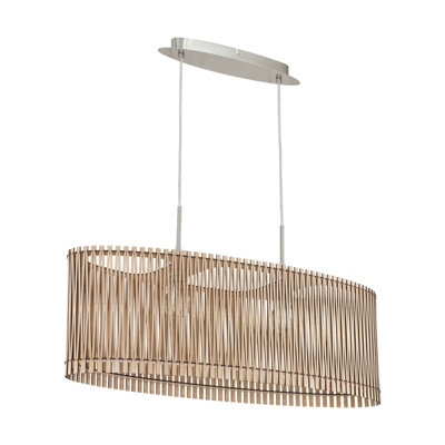 Satin Nickel Pendant Ceiling Light with Maple Wood Shade - E27 Bulb Compatible