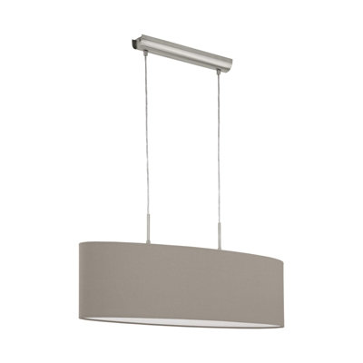 Satin Nickel Pendant Ceiling Light with Taupe Fabric Shade - E27 Bulb Compatible