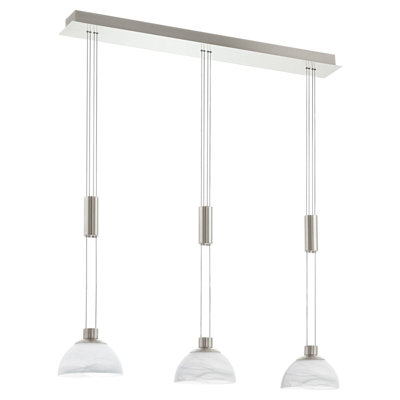 Satin Nickel Pendant Ceiling Light with White Alabaster Shade and LED Bulbs