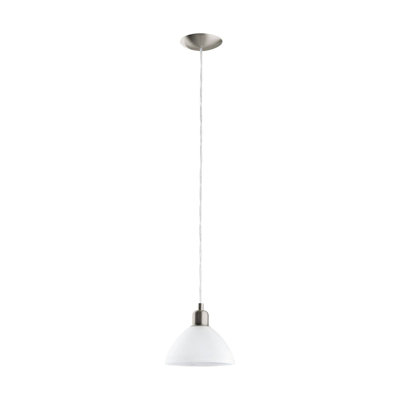 Satin Nickel Pendant Ceiling Light with White Alabaster Shade - E27 Bulb Compatible