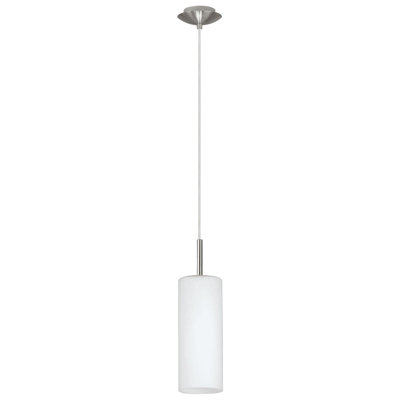 Satin Nickel Pendant Ceiling Light with White Glass Shade - E27 Bulb Compatible