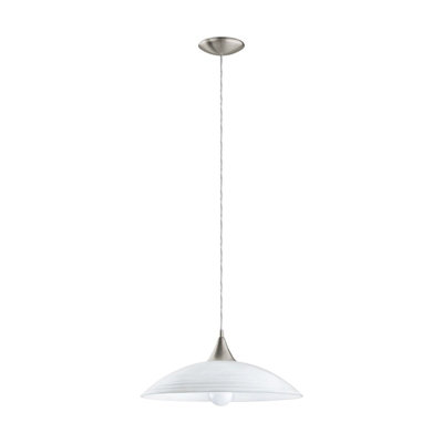 Satin Nickel Pendant Ceiling Light with White Glass Shade - E27 Bulb Compatible