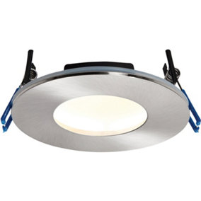 Satin Nickel Recessed Bathroom Downlight - 9W Warm White LED Slim Ceiling Light