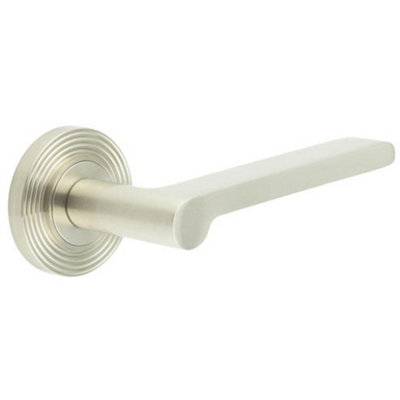 Satin Nickel Reeded Rose Door Handle for Modern Homes - Solid Brass Interior Handle