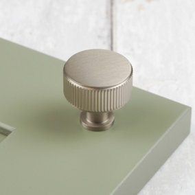 Satin Nickel Reeded Textured Cabinet Knob 35mm Diameter Knob