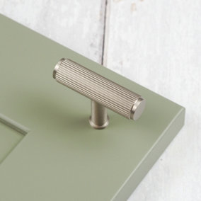 Satin Nickel Reeded Textured Cabinet Pull 55mm Diameter