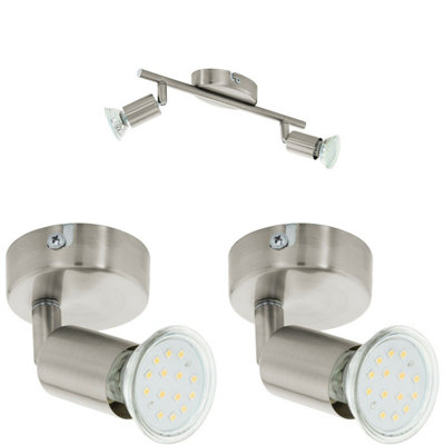 Satin Nickel Twin Ceiling Spot Light with 2 Matching Wall Sconces - Adjustable Heads